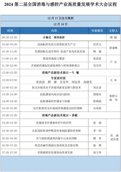 会议通知：2024第二届全国消毒与感控产业高质量发展学术大会议程